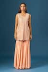 Shop_Samyukta Singhania_Peach Crepe, Silk, Organza Embroidery, Sequins, Beads, Hand Kurta Sharara Set _Online_at_Aza_Fashions