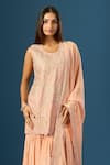 Samyukta Singhania_Peach Crepe, Silk, Organza Embroidery, Sequins, Beads, Hand Kurta Sharara Set _at_Aza_Fashions