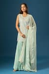 Buy_Samyukta Singhania_Blue Crepe, Silk, Organza Embroidery, Sequins, Beads, Hand Kurta Sharara Set _at_Aza_Fashions