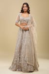 Buy_Azeera_Peach Net Embroidery, Sequins, Zari, Beads Sweetheart Neck Light Lehenga Set _at_Aza_Fashions