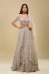 Azeera_Peach Net Embroidery, Sequins, Zari, Beads Sweetheart Neck Light Lehenga Set _at_Aza_Fashions