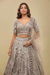 Buy Azeera Brown Net Sequins, Embroidery, Mirrors Sweetheart Neck Light Lehenga Set Online at Aza Fashions Buy_Azeera_Brown Net Sequins, Embroidery, Mirrors Sweetheart Neck Light Lehenga Set _Online_at_Aza_Fashions