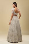Shop_Azeera_Beige Embroidery, Sequins, Zari, Beads Sweetheart Neck Gold Lehenga Set _at_Aza_Fashions