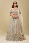 Buy_Azeera_Beige Embroidery, Sequins, Zari, Beads Sweetheart Neck Gold Lehenga Set _at_Aza_Fashions