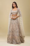 Buy_Azeera_Peach Net Embroidery, Sequins Square Neck Light Lehenga Set _Online_at_Aza_Fashions
