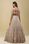 Shop_Azeera_Peach Net Embroidery, Sequins Square Neck Light Lehenga Set _at_Aza_Fashions