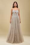 Azeera_Beige Beads, Embroidery, Crystals Sweetheart Neck Gown _Online_at_Aza_Fashions