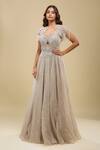 Buy_Azeera_Beige Beads, Embroidery, Crystals Sweetheart Neck Gown _at_Aza_Fashions