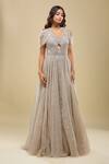 Shop_Azeera_Beige Beads, Embroidery, Crystals Sweetheart Neck Gown _Online_at_Aza_Fashions