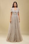 Azeera_Beige Beads, Embroidery, Crystals Sweetheart Neck Gown _at_Aza_Fashions