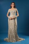 Buy_Azeera_Gold Sequins, Beads, Embroidery Sweetheart Neck Gown With Veil _Online_at_Aza_Fashions