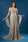 Shop_Azeera_Gold Sequins, Beads, Embroidery Sweetheart Neck Gown With Veil _Online_at_Aza_Fashions