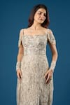 Azeera_Gold Sequins, Beads, Embroidery Sweetheart Neck Gown With Veil _at_Aza_Fashions