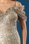 Shop_Azeera_Gold Sequins, Beads, Embroidery V-neck, Off-shoulder Tonal Gown _Online_at_Aza_Fashions