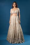 Azeera_Ivory Net Embroidery, Sequins, Zari, Beads Sweetheart Neck Lehenga Set _at_Aza_Fashions