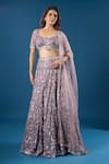 Buy_Azeera_Purple Net Sequins, Embroidery, Beads Sweetheart Neck Lavender Lehenga Set _Online_at_Aza_Fashions