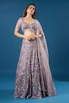 Buy_Azeera_Purple Net Sequins, Embroidery, Beads Sweetheart Neck Lavender Lehenga Set _at_Aza_Fashions