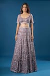 Shop_Azeera_Purple Net Sequins, Embroidery, Beads Sweetheart Neck Lavender Lehenga Set _Online_at_Aza_Fashions