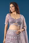 Azeera_Purple Net Sequins, Embroidery, Beads Sweetheart Neck Lavender Lehenga Set _at_Aza_Fashions