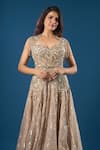 Buy_Azeera_Gold Embroidery, Sequins, Beads Sweetheart Neck Champagne Gown _Online_at_Aza_Fashions