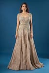 Shop_Azeera_Gold Embroidery, Sequins, Beads Sweetheart Neck Champagne Gown _Online_at_Aza_Fashions