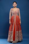 Buy_Samyukta Singhania_Orange Georgette Sequins, Embroidery, Mirrors V-neck Anarkali Lehenga Set _Online_at_Aza_Fashions