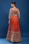 Shop_Samyukta Singhania_Orange Georgette Sequins, Embroidery, Mirrors V-neck Anarkali Lehenga Set _at_Aza_Fashions