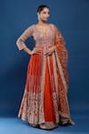 Buy_Samyukta Singhania_Orange Georgette Sequins, Embroidery, Mirrors V-neck Anarkali Lehenga Set _at_Aza_Fashions