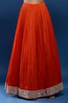 Samyukta Singhania_Orange Georgette Sequins, Embroidery, Mirrors V-neck Anarkali Lehenga Set _at_Aza_Fashions
