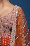 Buy_Samyukta Singhania_Orange Georgette Sequins, Embroidery, Mirrors V-neck Anarkali Lehenga Set 