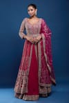 Buy_Samyukta Singhania_Pink Georgette Sequins, Metallic Thread, Embroidery, Zari Anarkali Lehenga Set_at_Aza_Fashions