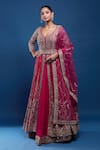 Samyukta Singhania_Pink Georgette Sequins, Metallic Thread, Embroidery, Zari Anarkali Lehenga Set_at_Aza_Fashions
