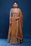 Buy_Samyukta Singhania_Orange Tissue Sequins, Embroidery, Metallic Thread, Zari, Blouse Lehenga Set _at_Aza_Fashions