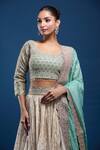 Samyukta Singhania_Green Taffeta, Tissue Embroidery, Sequins, Beads, Zari Round Blouse Lehenga Set _Online_at_Aza_Fashions