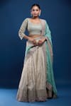 Buy_Samyukta Singhania_Green Taffeta, Tissue Embroidery, Sequins, Beads, Zari Round Blouse Lehenga Set _at_Aza_Fashions