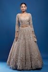 Shop_Samyukta Singhania_Gold Net Sequins, Embroidery, Zari, Beads Sweetheart Neck Lehenga Set_Online_at_Aza_Fashions