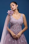 Samyukta Singhania Purple Net Sequins, Stones, Beads V-neck Embroidered Gown Online at Aza Fashions Samyukta Singhania_Purple Net Sequins, Stones, Beads V-neck Embroidered Gown _Online_at_Aza_Fashions