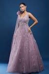 Buy Samyukta Singhania Purple Net Sequins, Stones, Beads V-neck Embroidered Gown at Aza Fashions Buy_Samyukta Singhania_Purple Net Sequins, Stones, Beads V-neck Embroidered Gown _at_Aza_Fashions