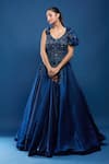Buy_Samyukta Singhania_Blue Tissue Sequins, Stones, Fabric Embellished Gown With Ruffle Sleeves _at_Aza_Fashions