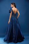 Shop_Samyukta Singhania_Blue Tissue Sequins, Stones, Fabric Embellished Gown With Ruffle Sleeves _at_Aza_Fashions