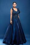 Samyukta Singhania_Blue Tissue Sequins, Stones, Fabric Embellished Gown With Ruffle Sleeves _at_Aza_Fashions