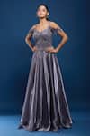 Buy_Samyukta Singhania_Purple Tissue Sequins, Beads, Embroidery Sweetheart Neck Off-shoulder Gown _at_Aza_Fashions