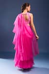 Shop_Archana Shah_Pink Sequins V-neck Pre-draped Saree With Embroidered Bustier _at_Aza_Fashions
