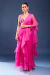 Buy_Archana Shah_Pink Sequins V-neck Pre-draped Saree With Embroidered Bustier _at_Aza_Fashions