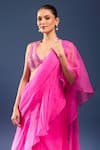 Shop_Archana Shah_Pink Sequins V-neck Pre-draped Saree With Embroidered Bustier _Online_at_Aza_Fashions