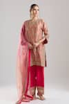 Buy Surbhi Shah Rose Gold Shantoon Embroidery, Zari Round Neck Gulmohar Kurta Salwar Set at Aza Fashions Buy_Surbhi Shah_Rose Gold Shantoon Embroidery, Zari Round Neck Gulmohar Kurta Salwar Set _at_Aza_Fashions