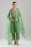 Buy_Surbhi Shah_Green Organza Embroidery, Zari, Sequins, Beads Split V-neck Sitara Kurta Set _at_Aza_Fashions