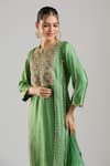 Buy_Surbhi Shah_Green Organza Embroidery, Zari, Sequins, Beads Split V-neck Sitara Kurta Set 