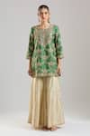 Surbhi Shah Green Embroidery, Sequins, Beads Split V-neck Bawri Kurta Sharara Set at Aza Fashions Surbhi Shah_Green Embroidery, Sequins, Beads Split V-neck Bawri Kurta Sharara Set _at_Aza_Fashions
