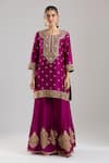 Surbhi Shah Magenta Organza Embroidery, Sequins, Zari Round Neck Kurta Sharara Set Online at Aza Fashions Surbhi Shah_Magenta Organza Embroidery, Sequins, Zari Round Neck Kurta Sharara Set _Online_at_Aza_Fashions